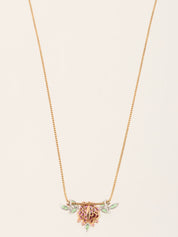 18K Ruby Rose Bouquet Necklace in Rose Gold, Fuchsia, and Green