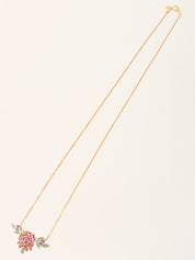 18K Ruby Rose Bouquet Necklace in Rose Gold, Fuchsia, and Green