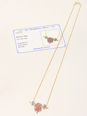 18K Ruby Rose Bouquet Necklace in Rose Gold, Fuchsia, and Green