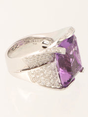 18K Amethyst Diamond Design Ring in Silver/Purple