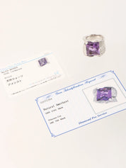 18K Amethyst Diamond Design Ring in Silver/Purple