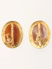 18K Shell Diamond Cameo Earrings in Gold/White/Brown