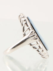18K Chalcedony and Diamond Cameo Ring in Silver, Navy, and White