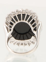 18K Chalcedony and Diamond Cameo Ring in Silver, Navy, and White