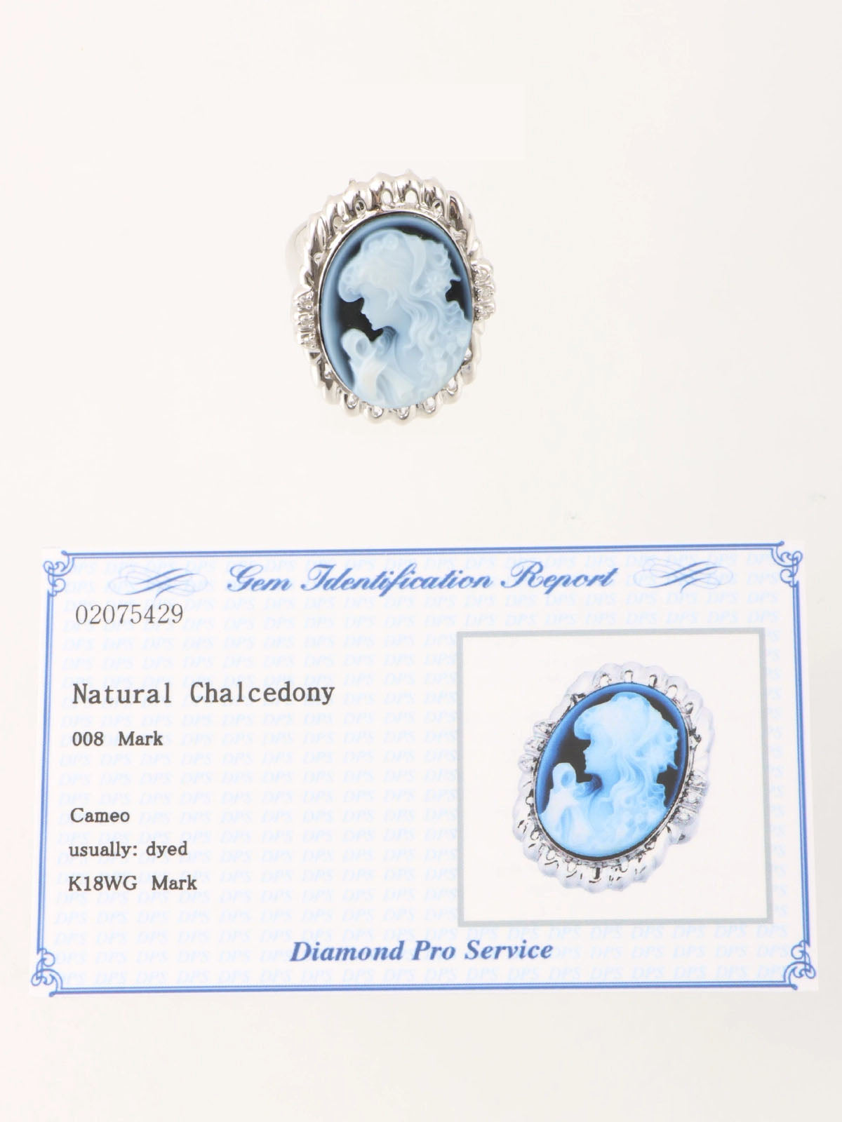18K Chalcedony and Diamond Cameo Ring in Silver, Navy, and White