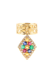 18K Sapphire and Diamond Motif Swing Ring, Gold/Multi