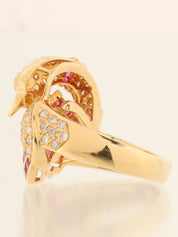 18K Diamond Ruby Swan Motif Ring in Gold/Pink