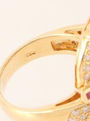 18K Diamond Ruby Swan Motif Ring in Gold/Pink