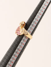 18K Diamond Ruby Swan Motif Ring in Gold/Pink