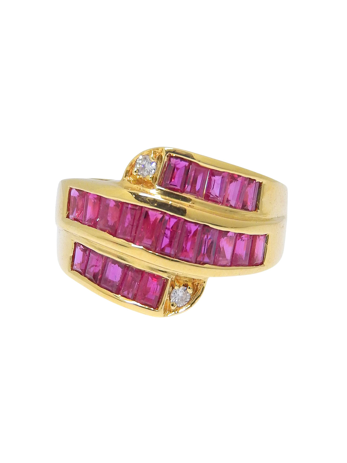 18K Gold/Pink Ruby and Diamond Design Ring