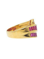 18K Gold/Pink Ruby and Diamond Design Ring