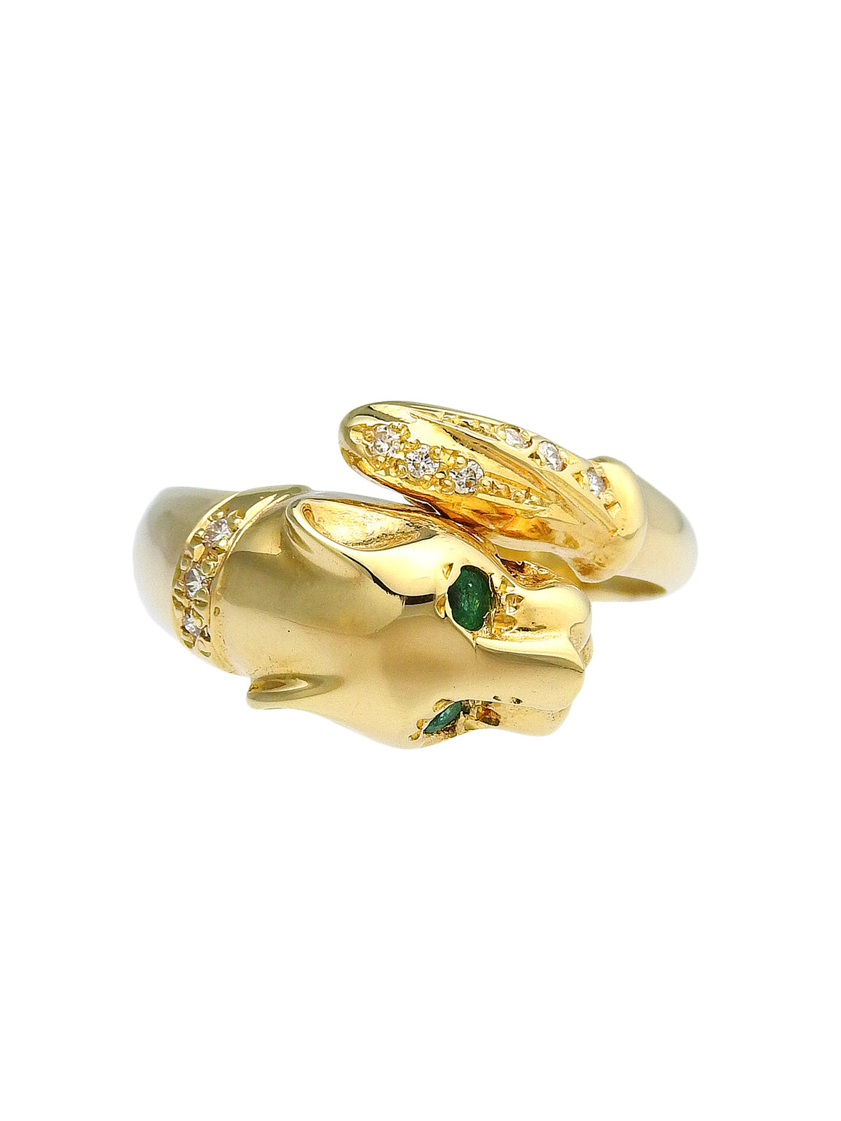 18K Gold/Green Emerald and Diamond Panther Motif Ring