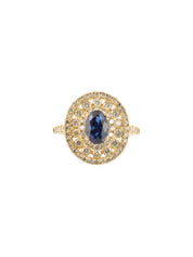18K Oval Diamond and Sapphire Ring in Blue/Gold