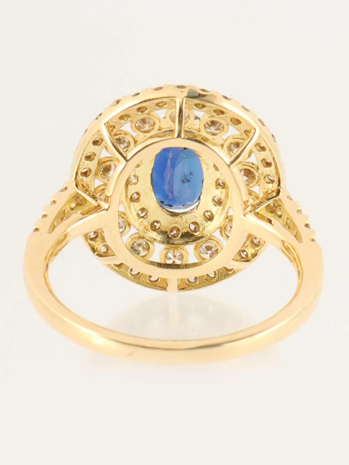 18K Oval Diamond and Sapphire Ring in Blue/Gold