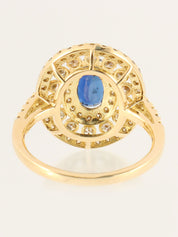18K Oval Diamond and Sapphire Ring in Blue/Gold