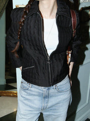 Nylon Medusa Zip-Up Jacket in Black