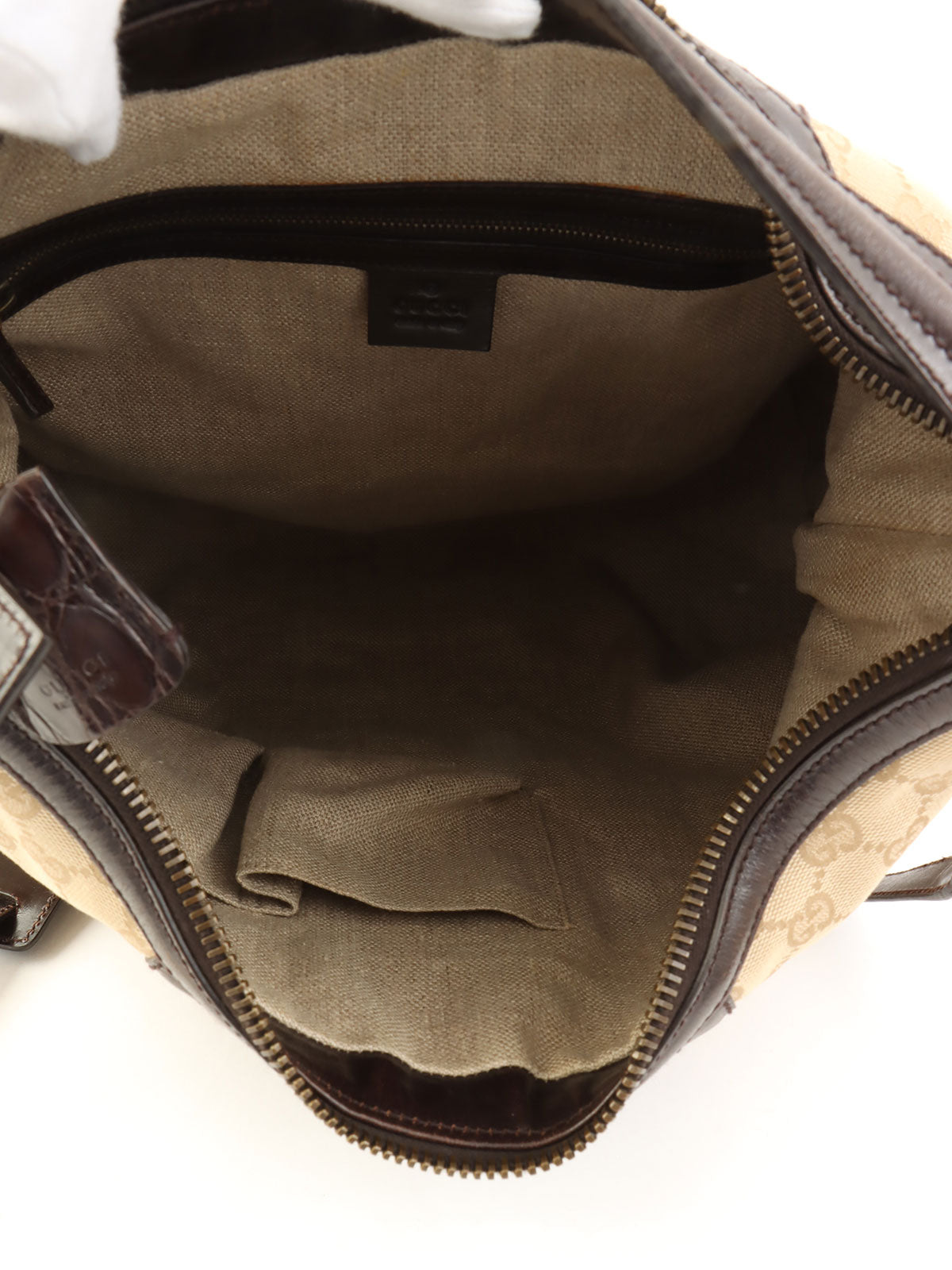 Crocodile canvas GG pattern combination 2-way bag in beige/dark brown