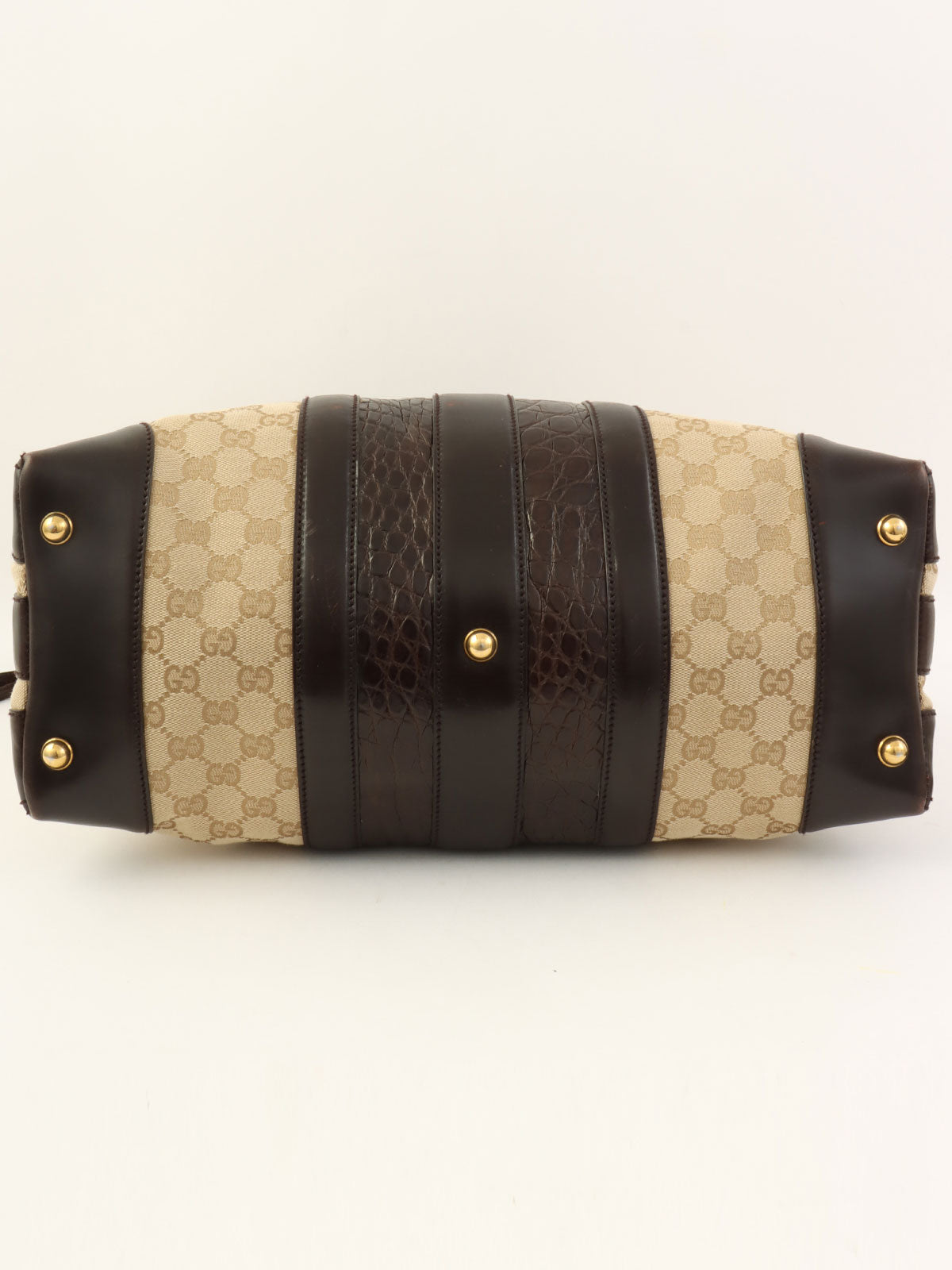 Crocodile canvas GG pattern combination 2-way bag in beige/dark brown