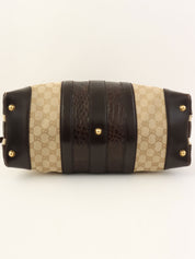 Crocodile canvas GG pattern combination 2-way bag in beige/dark brown