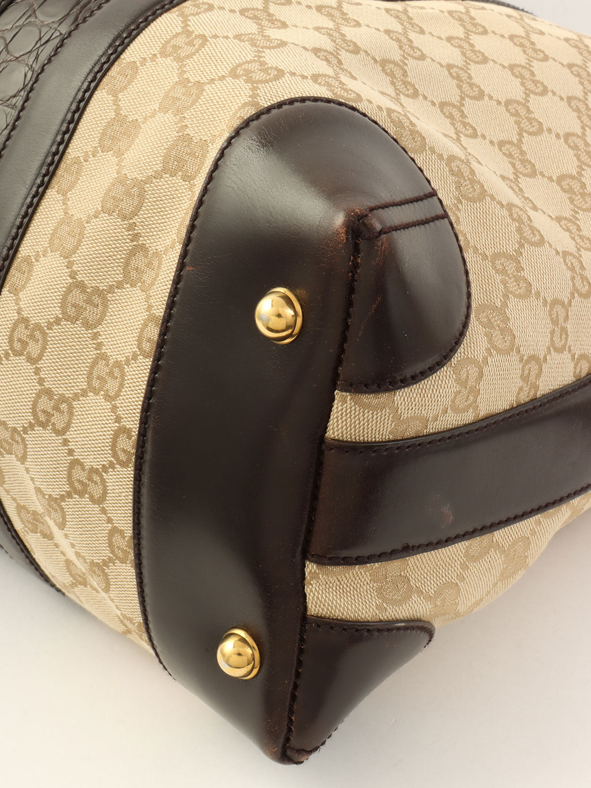 鳄鱼帆布 GG 图案组合米色/深棕色两用包