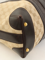 Crocodile canvas GG pattern combination 2-way bag in beige/dark brown