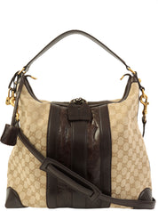 鳄鱼帆布 GG 图案组合米色/深棕色两用包