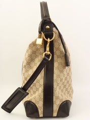 Crocodile canvas GG pattern combination 2-way bag in beige/dark brown