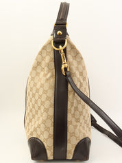 Crocodile canvas GG pattern combination 2-way bag in beige/dark brown