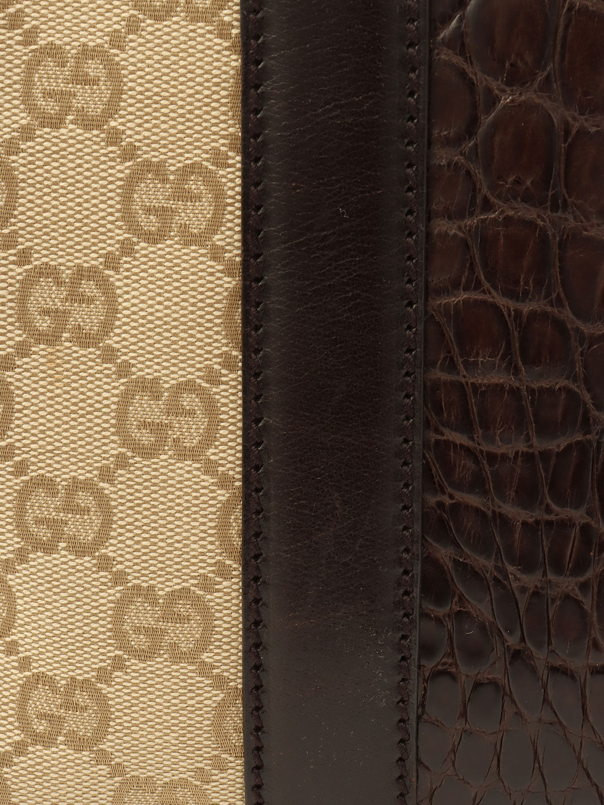 Crocodile canvas GG pattern combination 2-way bag in beige/dark brown