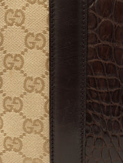 Crocodile canvas GG pattern combination 2-way bag in beige/dark brown
