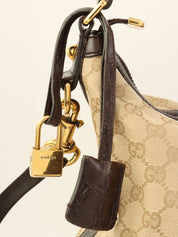 Crocodile canvas GG pattern combination 2-way bag in beige/dark brown