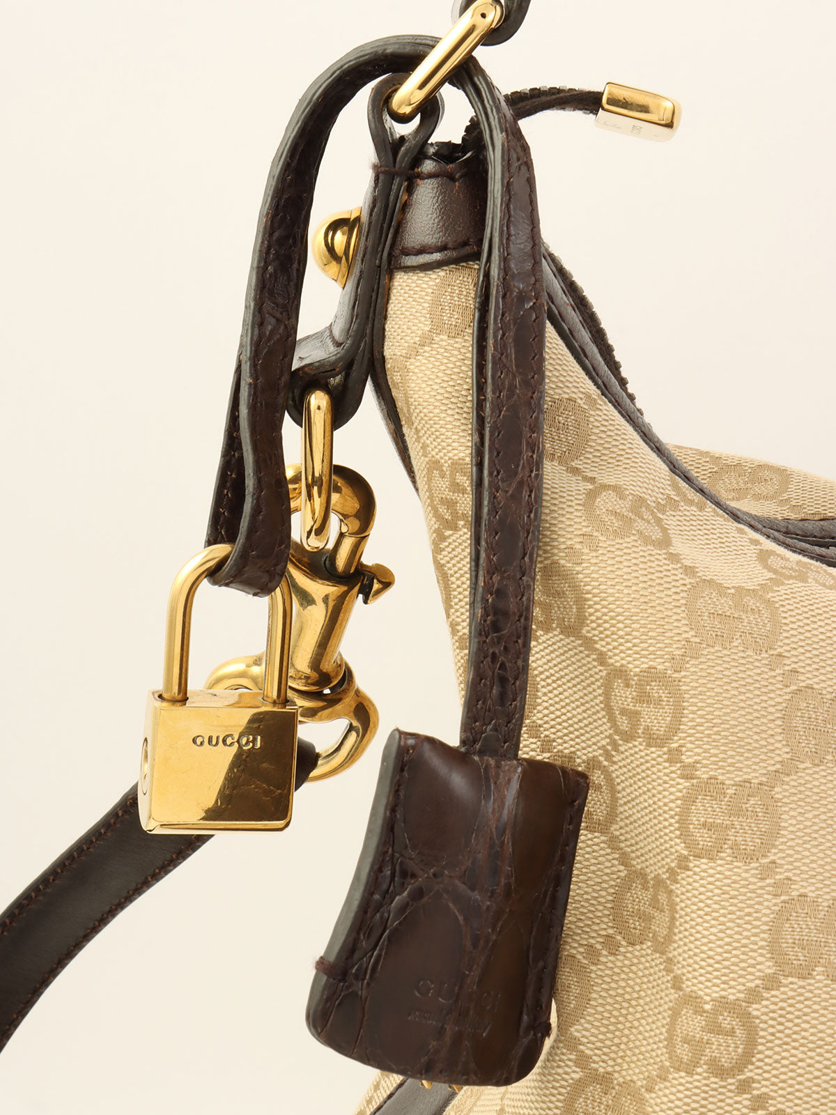 鳄鱼帆布 GG 图案组合米色/深棕色两用包