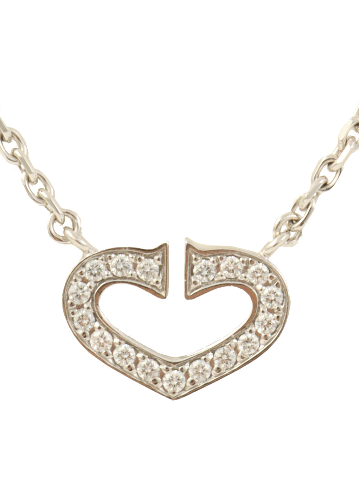 18K Diamond C Heart Necklace in Silver| VINTAGE QOO TOKYO