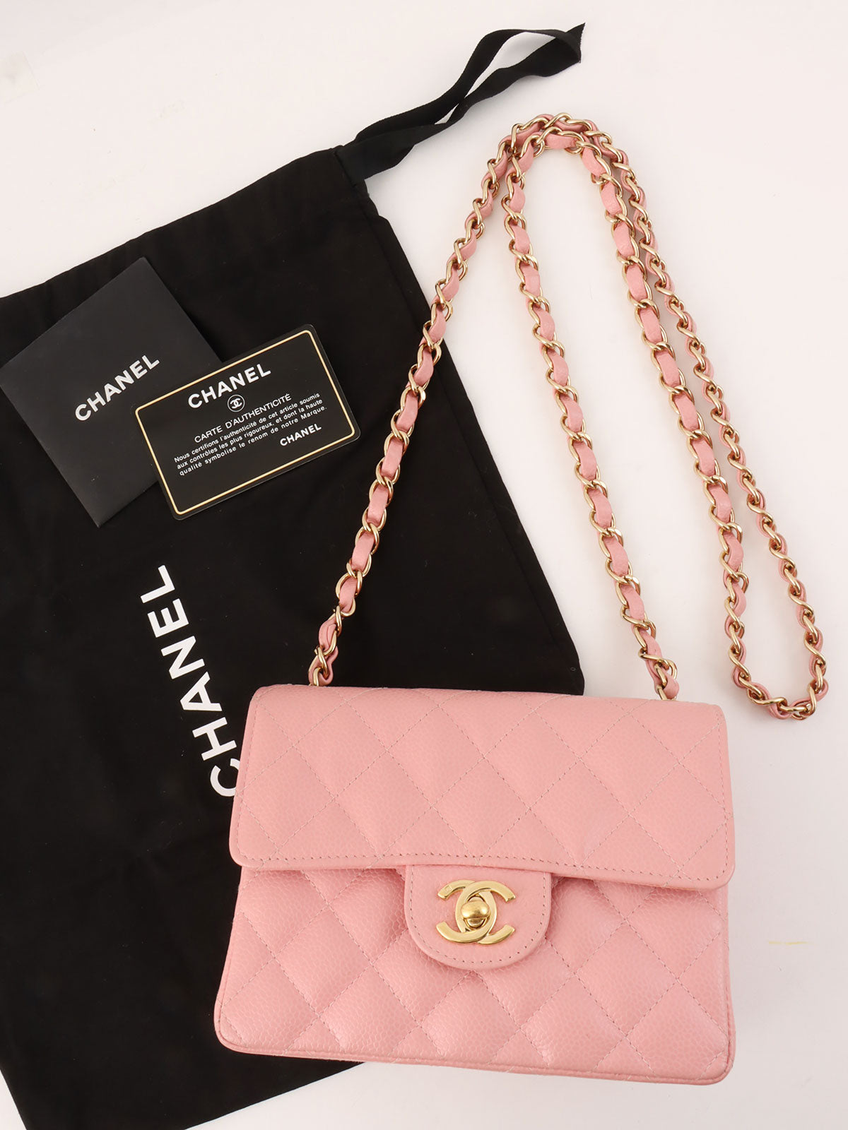 2003 Caviar Skin 经典翻盖链条包 迷你粉色
