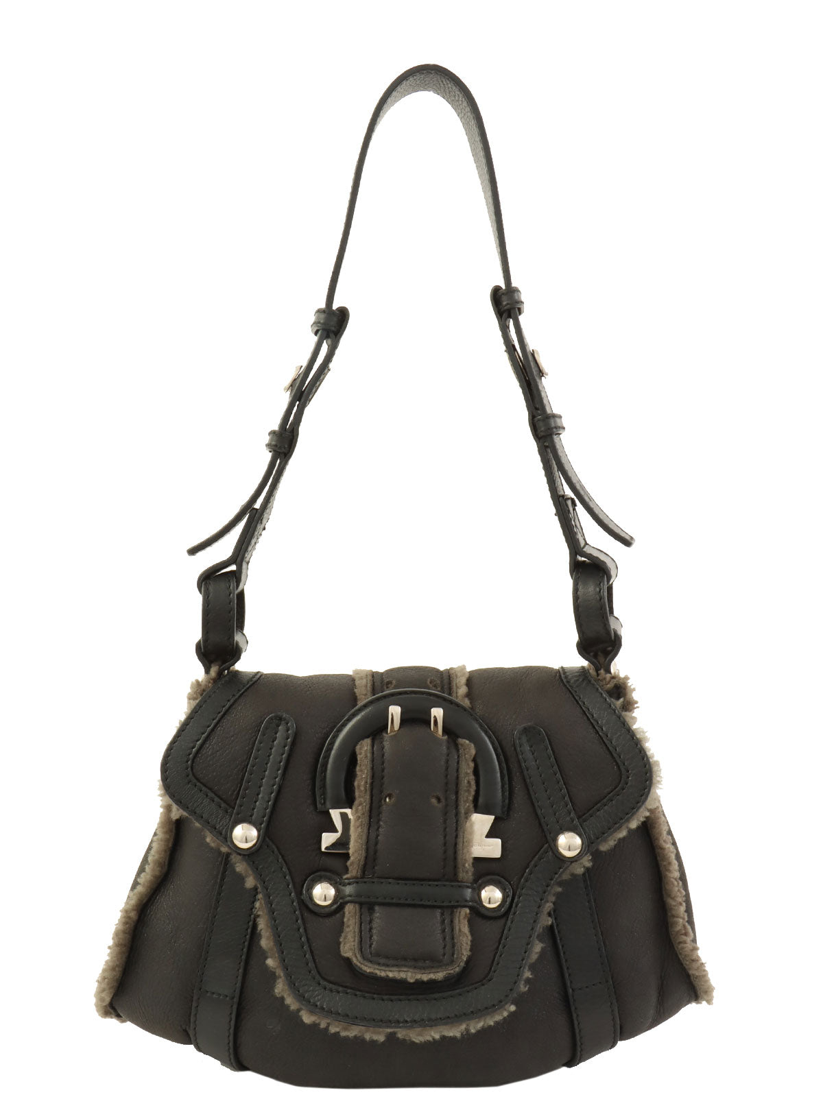 ボアガンチーニバックルショルダーバッグ ブラック| VINTAGE QOO