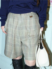 Wool Check Pattern Logo Plate Shorts Ash Green/Multi