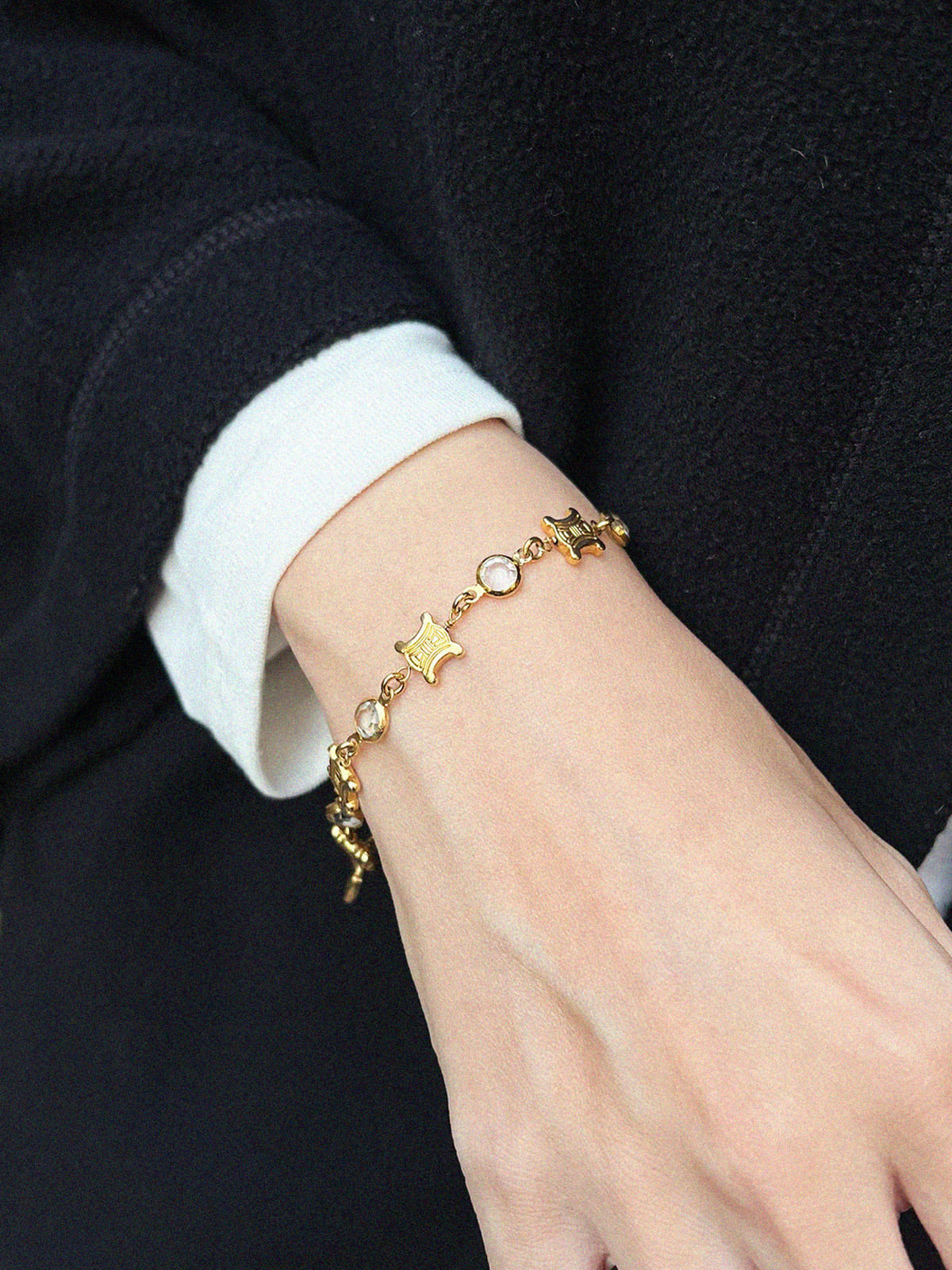 Rhinestone Macadam Bracelet Gold