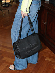 2014年頃製 キャビアスキンCCマークロゴステッチチェーンバッグ ブラック