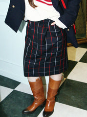 ウールチェックパターンスカート ネイビー/レッド