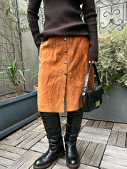 Suede Logo Button Skirt #40 Brown