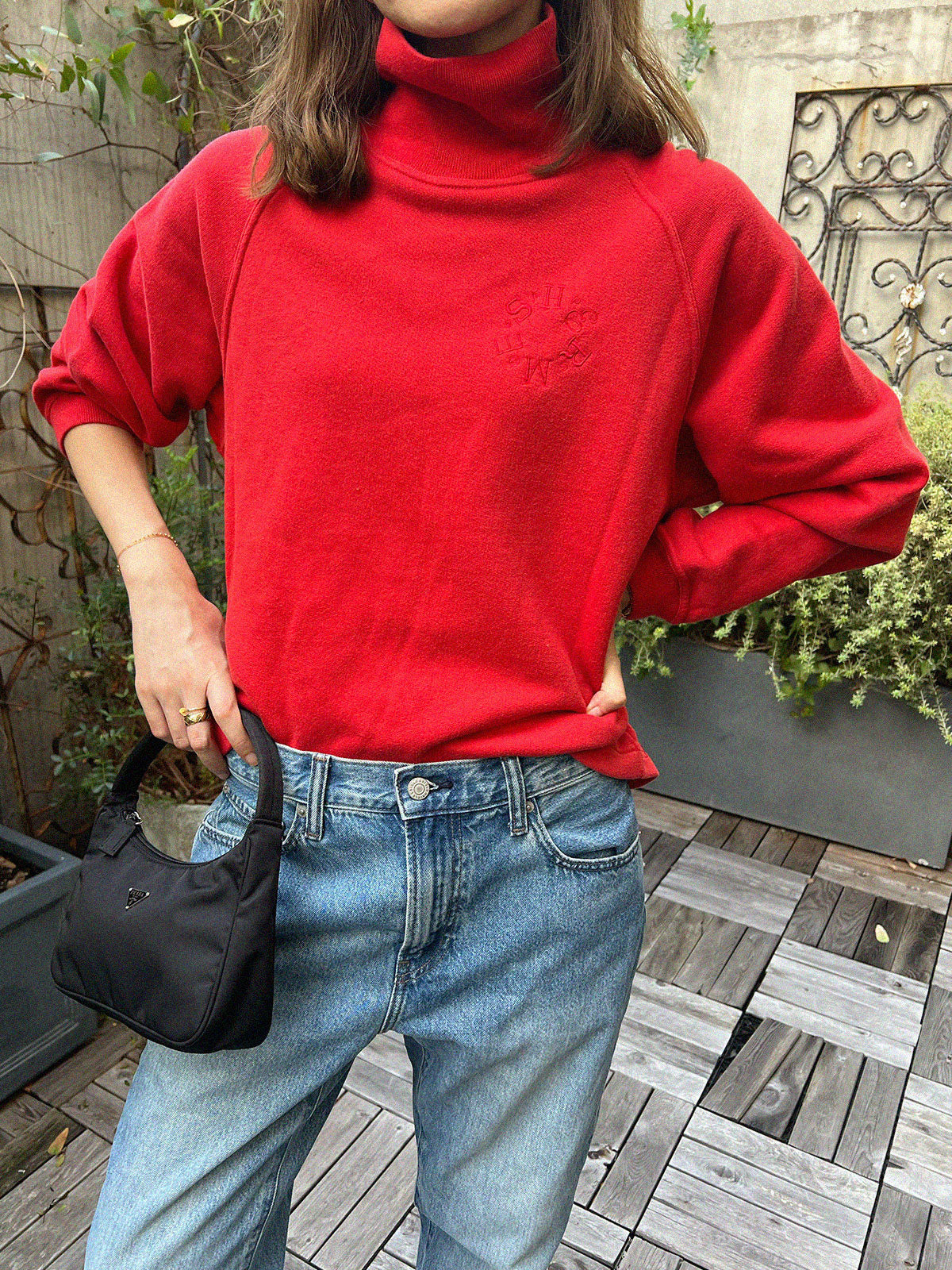 ナイロンロゴプレートハンドバッグ　ブラック