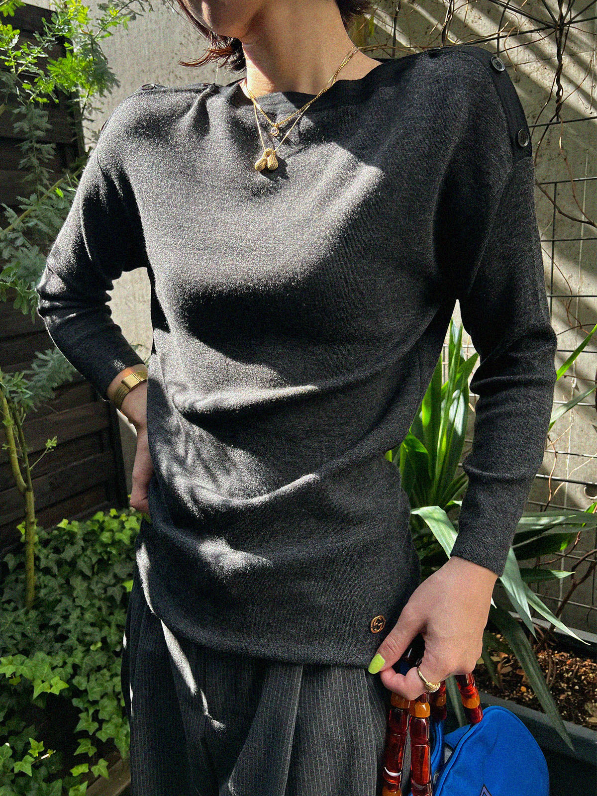 Logo Plate Knit Top in Gray/Black