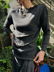 Logo Plate Knit Top in Gray/Black
