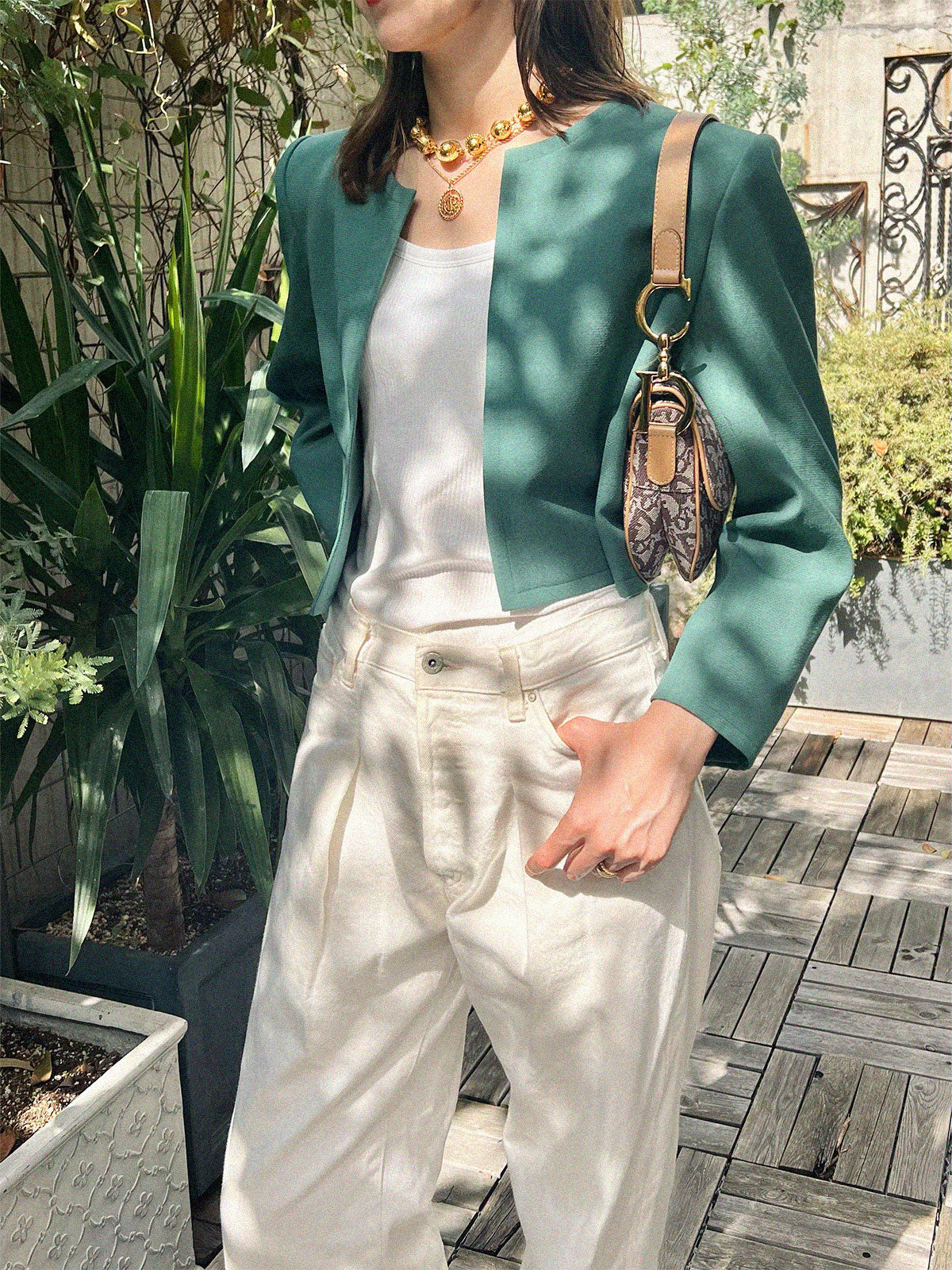 Green wool short jacket