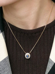 18K Gold/Blue Sapphire and Diamond Oval Necklace