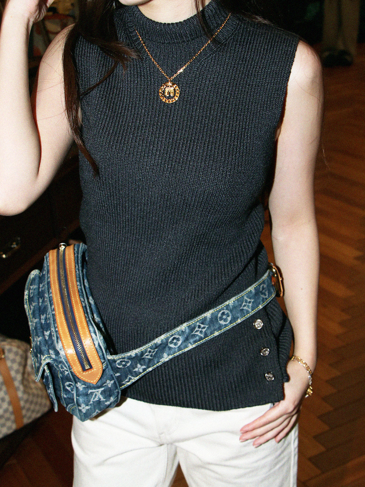 ニットノースリーブトップス グレー