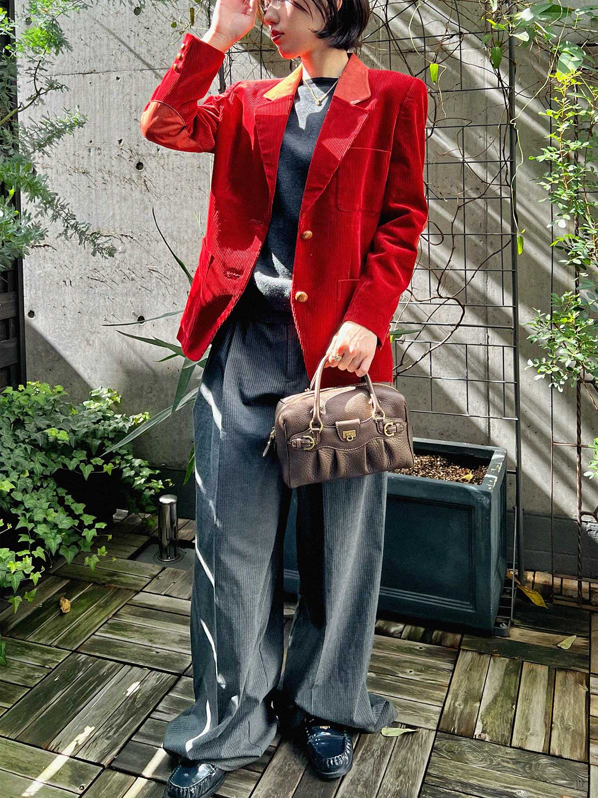 コーデュロイスエードコンビジャケット　レッド