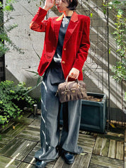コーデュロイスエードコンビジャケット　レッド
