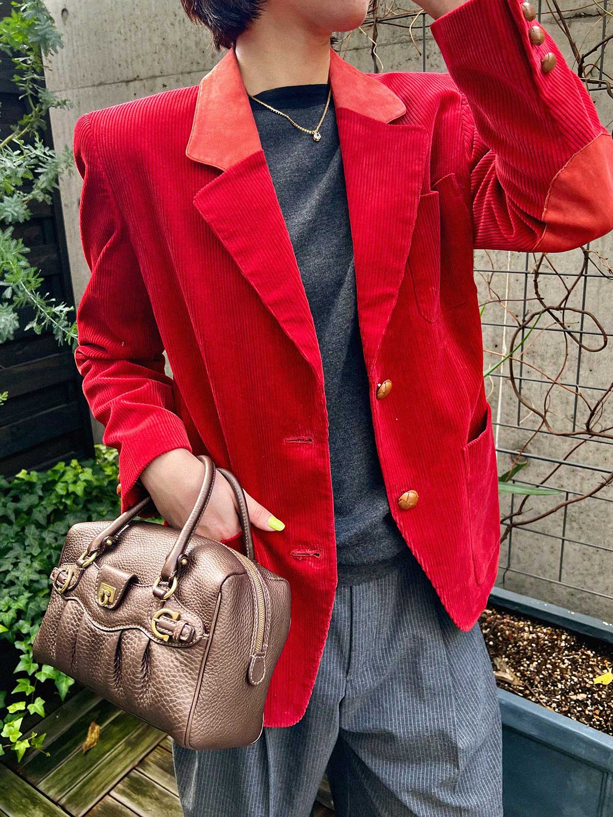 コーデュロイスエードコンビジャケット　レッド