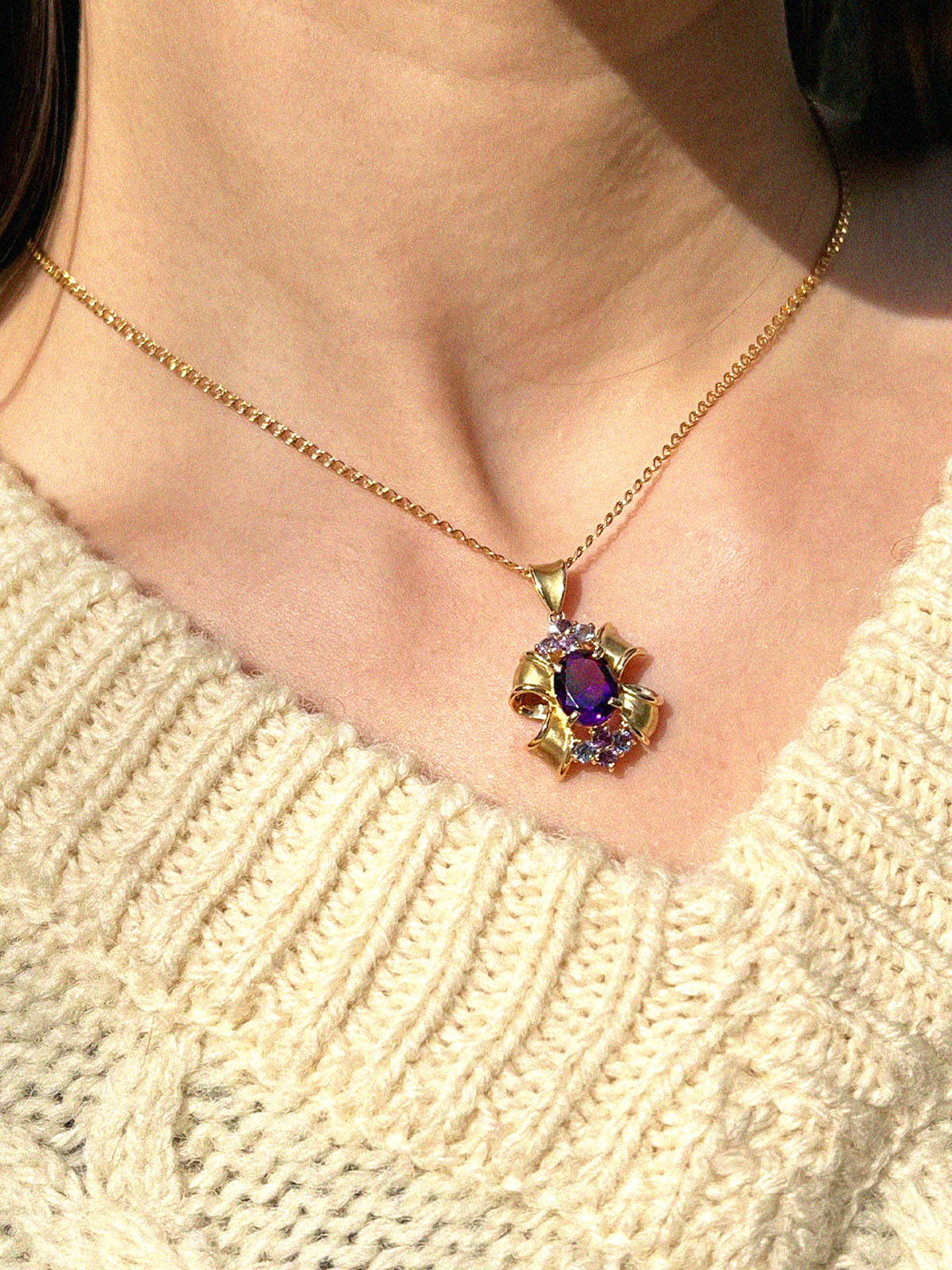 18K Amethyst and Tanzanite Design Necklace in Gold/Purple